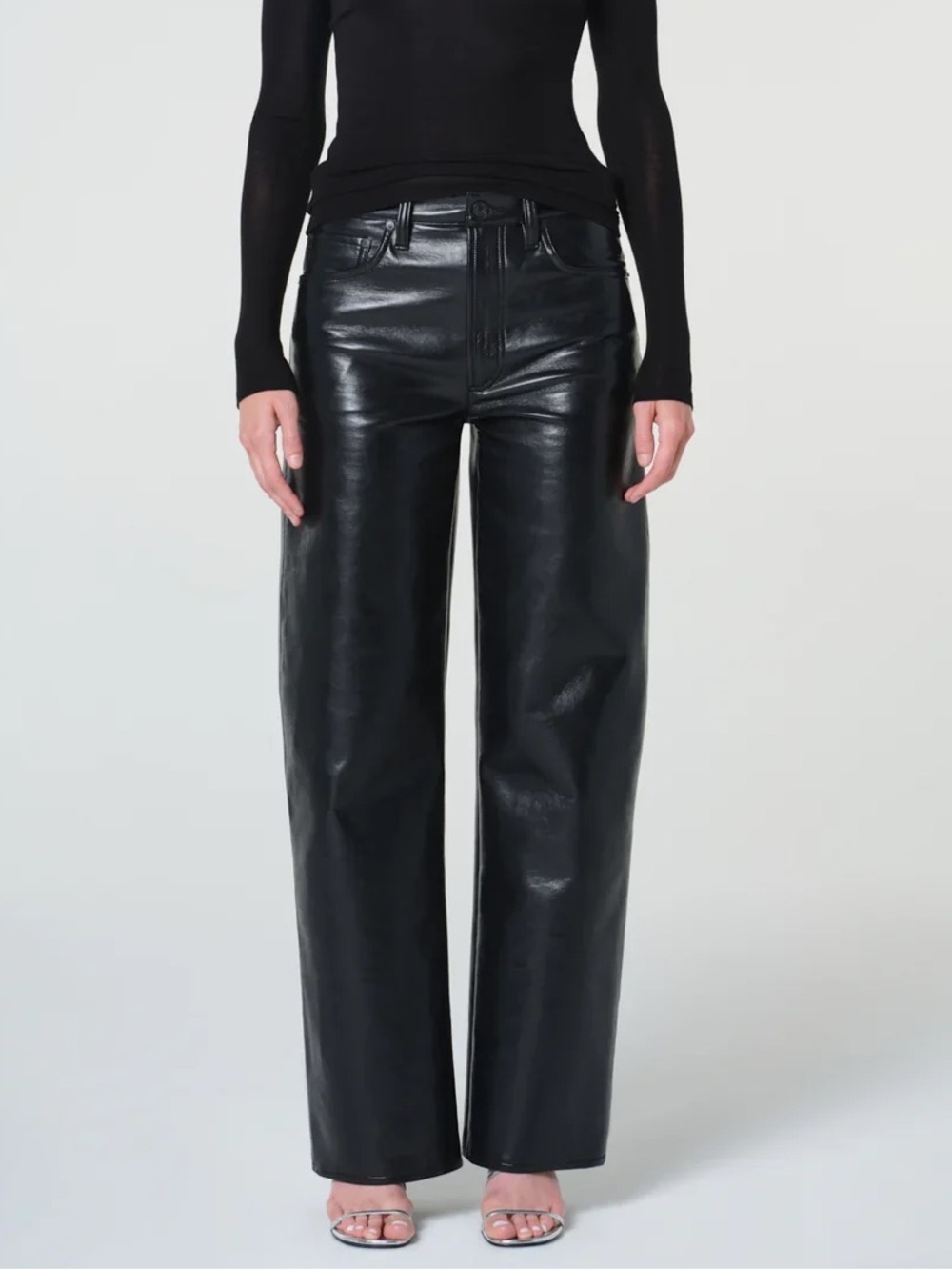 AGOLDE Arc Jean Leather Pants Size 23 Detox Black Wide Leg Grunge Retro Boho 90s